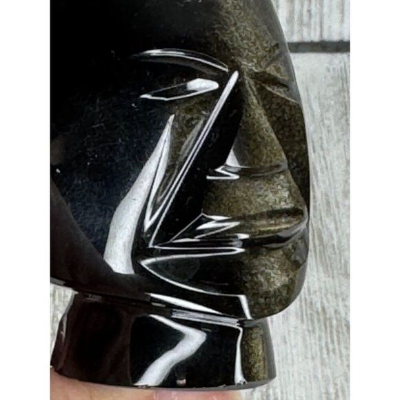 Vintage Mexican Black Obsidian Hand Carved Head - Picture 2 of 8